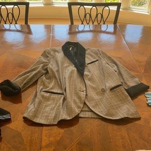 Free people plaid oversized blazer with velvet trim